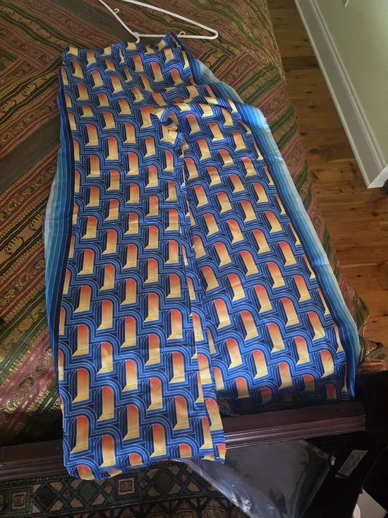 Casablanca L'Arche De Nuit Silk Palazzo Pants, Blue Multicolor (Size 36, US 4) - Picture 5 of 5